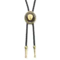 Vintage men's western bolo tie featuring a bronze cowboy hat and wheat wreath design. - Black Cord Antique Bronze 1236