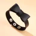 Bracelet nœud en cuir PU noir élégant avec boutons-pression réglables en métal - Noir