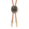 Vintage Western cowboy hat bolo tie with brown braided leather cord and bronze pendant - Brown Cord Antique Bronze 1235