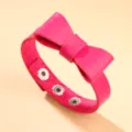 Bracelet nœud en cuir PU rose vif avec boutons-pression argentés en métal réglables - Rose rouge