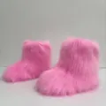 Warme rosa Kunstpelz-Schneestiefel für Kinder mit flauschigem Langhaar-Design für Winter. - Rosa