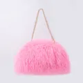 Elegant large pink fluffy cloud handbag featuring a stylish gold chain strap for women - Hot Pink