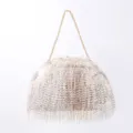 Elegant white faux feather cloud clutch bag with delicate gold chain strap for women - White Feather