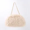 Elegant large cream faux fur cloud handbag with a stylish gold chain shoulder strap - Apricot