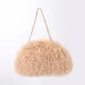 Elegant beige plush cloud bag with a gold chain strap for women - Medium Coffee