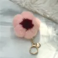 Soft pink mink fur flower bag charm and keychain with golden heart detail 'LOVE YOU' engraving - Smiley Version Hardware - Dusty Rose & Burgundy