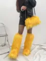 Ensemble jambières en fausse fourrure jaune vif et sac à main assorti style punk. - Ensemble Orange