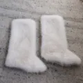 Trendy white fluffy faux fur leg warmers for Y2K spicy girl aesthetic winter outfit - White