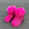Stivali da neve caldi per bambini in ecopelliccia rosa brillante con fodera invernale - 32 (1Y) / Pelliccia di procione rosa rosso