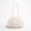 Chic cream white faux Tibetan sheep fur cloud underarm bag with thin shoulder strap - White