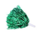 Green metallic cheerleader pom poms with white handle for sports team spirit dance party. - Cheerleader Pompoms / Green