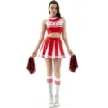 Sexy red white cheerleading costume set crop top pleated skirt performance - S / Top And Bottom / Includes Pom Poms + Socks / Red