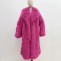 Élégant manteau en fausse fourrure rose fuchsia avec col tailleur pour femme mode d'hiver - Rose rouge