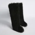 Detalle de las botas por encima de la rodilla de piel sintética negra de 72 cm - Botas por encima de la rodilla extralargas de piel de oveja Tan negra / 36
