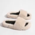 Comfortable beige faux mink fur slippers with soft plush y2k punk style design for home - 38 / Apricot