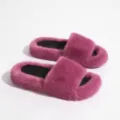 Vibrant purple plush faux fur slippers with Y2K punk style for indoor home wear - 38 / Rose Red