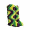 Vibrant Mardi Gras themed faux fur boots with purple green and yellow stripes - 36 / 50cm Knee-High Boots with Wave Pattern