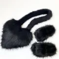 Macro view of luxurious faux raccoon fur heart bag and matching plush slippers set. - Black (Shoes & Bag Set) / 46 (US 13)