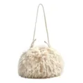 Chic cream faux Mongolian lamb fur cloud bag with adjustable thin strap for women - Apricot