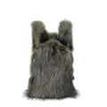Detailed view of Y2K style faux raccoon fur backpack with fluffy texture - Army Green