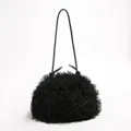 Elegant black faux Mongolian sheep fur cloud bag with slim shoulder strap SKU - Black