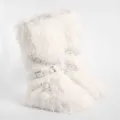 White faux sheep wool flat furry boots with punk style rivets and buckles. - 36 / White (Flat Lace-up 40)