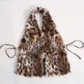 Sexy leopard print faux fur halter top featuring cross pendant and backless tie design - One Size / Brown Leopard Print