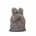 Detailed view of fashionable grey faux raccoon fur Y2K backpack featuring cute ear design - Gray