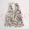 Chic leopard print faux fur halter top with silver cross pendant and open back design - One Size / White Leopard