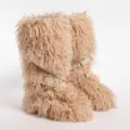 Stylish beige faux Mongolian lamb fur moon boots with studded straps and punk buckles - 36 / Medium Brown (Flat Lace-up 40)