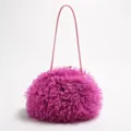 Vibrant pink faux sheep fur cloud bag with thin shoulder strap for fashionable women - Rose Red