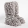 Bottes de neige punk grises en fausse laine d'agneau avec boucles en métal - 36 / Gris (lacets plats 40 cm)