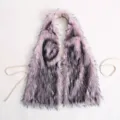 Sexy pink faux fur halter neck top with cross pendant and tie-back backless design - One Size / Light Purple