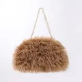 Brown Mongolian lamb style furry cloud bag with gold chain strap for crossbody wear - Mocha Brown
