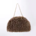 Large brown fluffy cloud bag with gold chain strap for crossbody and hand carry - Cocoa Brown