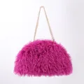 Large fuchsia faux fur cloud bag with gold chain strap - Rose Red