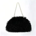 Large black fluffy cloud bag with elegant gold chain strap and pleated feather design - Black