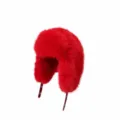 Rote Kunstpelz-Uschanka-Mütze mit plüschigem Y2K-Ski-Stil und schützenden Ohrenklappen - Rot