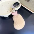 Cute plush chicken drumstick keychain made of soft rex rabbit fur as a luxury bag charm - 12cm / Milk Coffee
