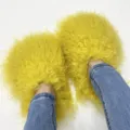 Close-up of yellow curly Mongolian fur slippers showing soft and fluffy texture details. - 5 (Shoe Length 250, Inner Length 225) / Turmeric