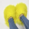 Close-up detail of bright yellow Mongolian fur slides showing fluffy lamb wool texture - 5 (Shoe Length 250, Inner Length 225) / Yellow
