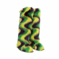 Faux fur Mardi Gras party boots featuring vibrant yellow green purple chevron stripes - 36 / 72cm Over-the-Knee Thigh Boots with Wave Pattern