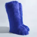 Bottes de neige en fausse fourrure bleu électrique à texture duveteuse douce - Bleu