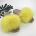 Women's yellow fluffy fox fur slippers with metallic gold anti-slip soles for home - 36 / Gold+Yellow