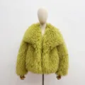 Yellow-green faux fur short coat made of imitation lamb wool for a cozy stylish look - S (104cm) / Olive Green 960#