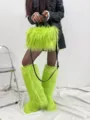 Neon green faux fur set with knee-high boots and matching handbag in punk style - 36 / Fluorescent Green Set