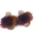 Summer fashionable gold PVC sole slippers with colorful gradient faux raccoon fur trim - Rainbow