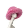 Winter pink faux fox fur bucket hat for women with wide brim on mannequin head - Hot Pink