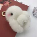 8cm luxury white mink fur bunny keychain pendant for bags and DIY accessories - White