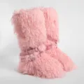 Bottes à poils longs roses à la mode avec brides à boucles cloutées de style punk - 36 / Rose vif (lacets plats 40 cm)